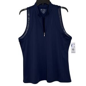Lilly Green Large Quarter Zip Navy Blue Top P50 Quick Dry Wicking Sheer Panels